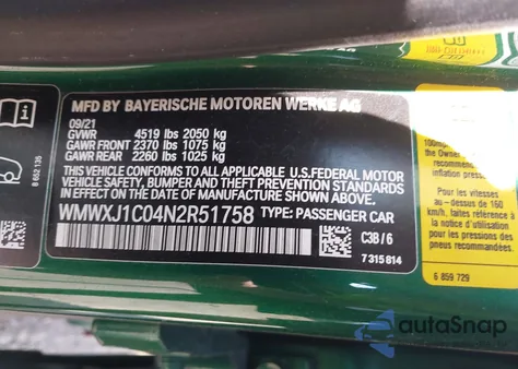 2022 Mini Clubman Cooper S from USA, damaged, VIN WMWXJ1C04N2R51758